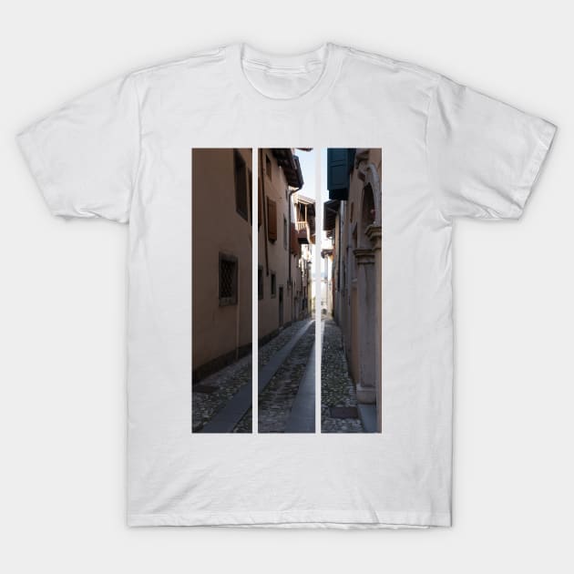 North Italy Life in the center of the lombard medieval city. Walking through narrow streets and walls. Sunny summer day. (vertical) T-Shirt by fabbroni-art